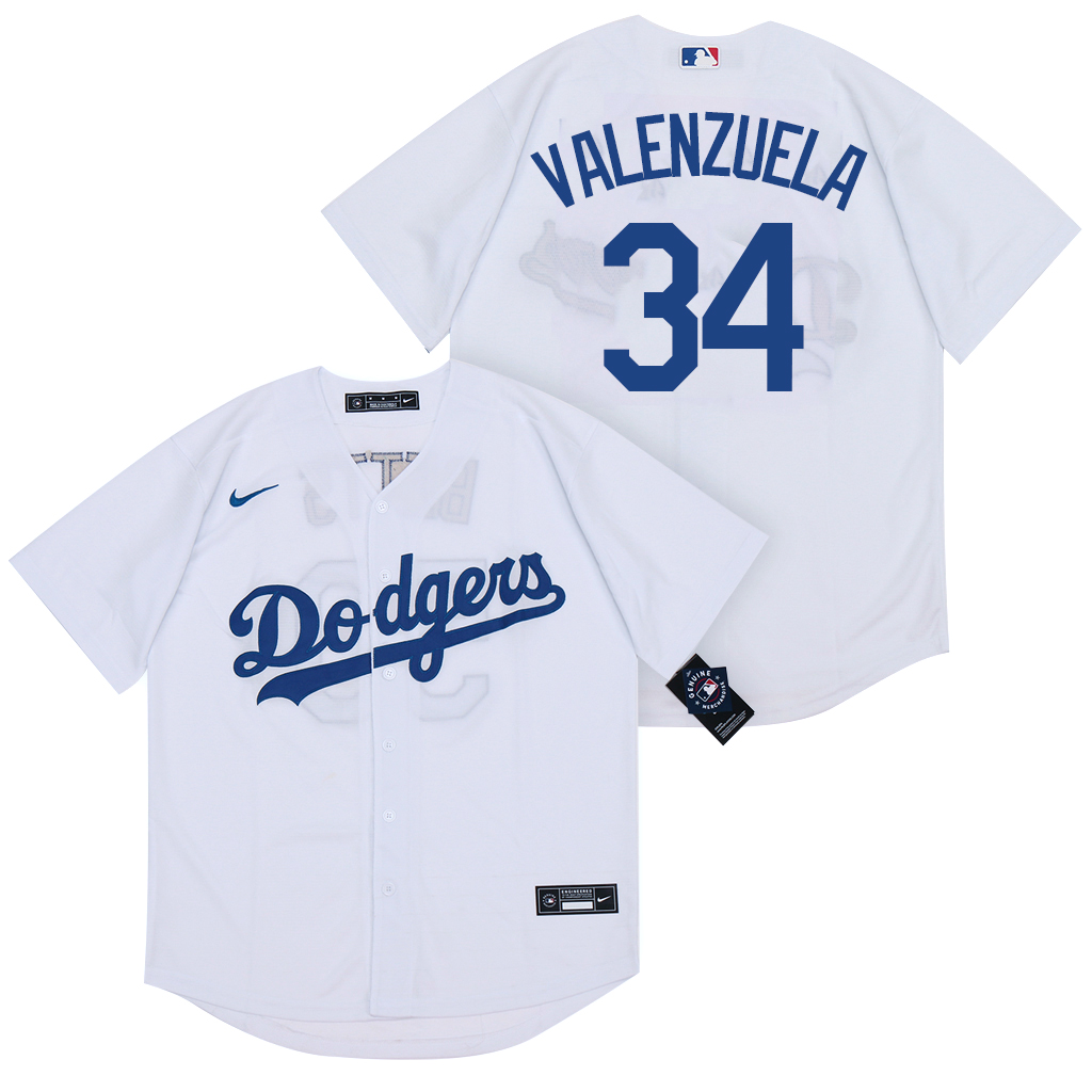 2020 Men Los Angeles Dodgers #34 Valenzuela white game MLB Jerseys->boston celtics->NBA Jersey